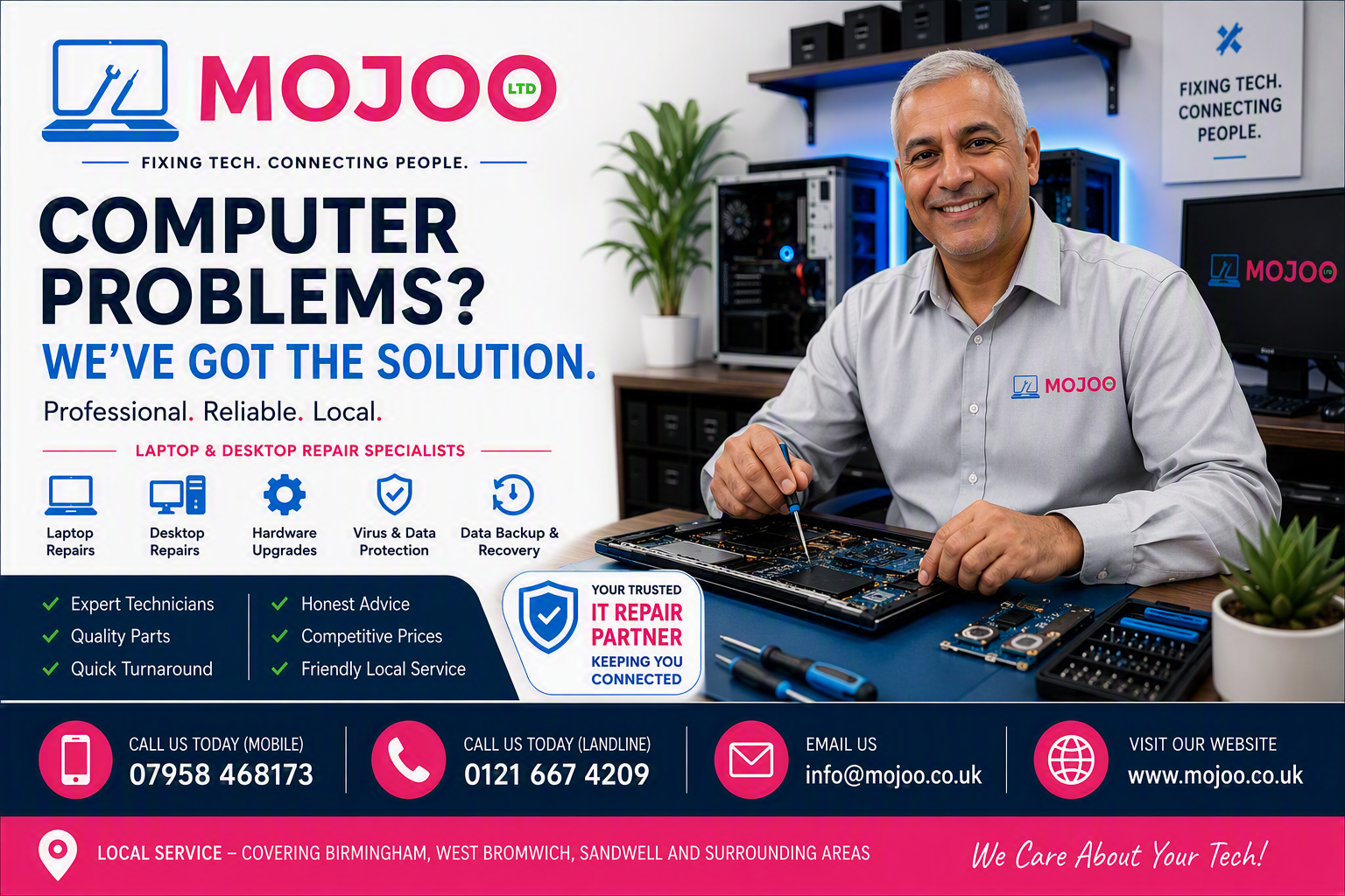 PC and laptop repair services from Mojoo Limited in West Bromwich