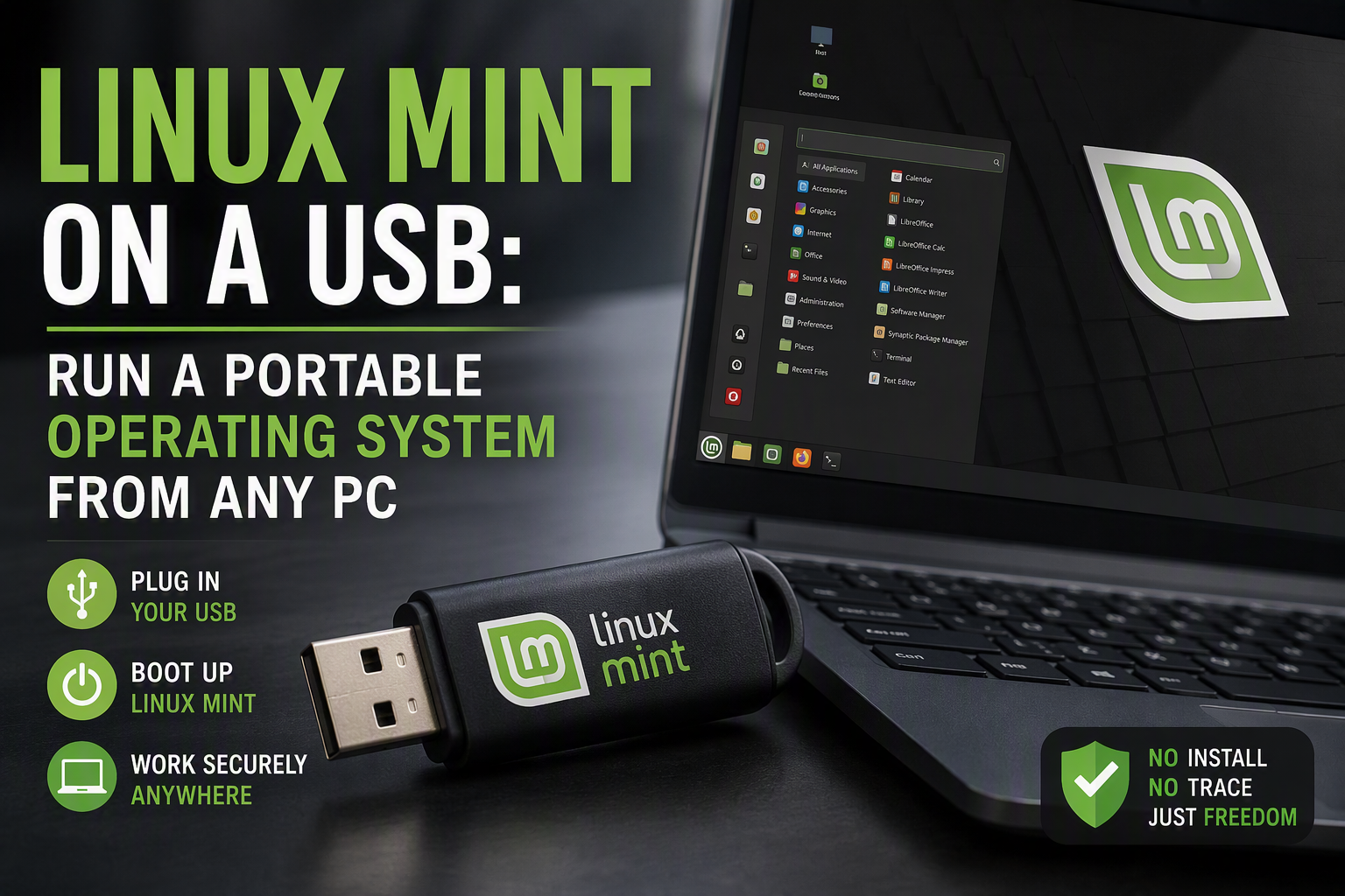 Linux Mint USB drive running a portable operating system from any PC