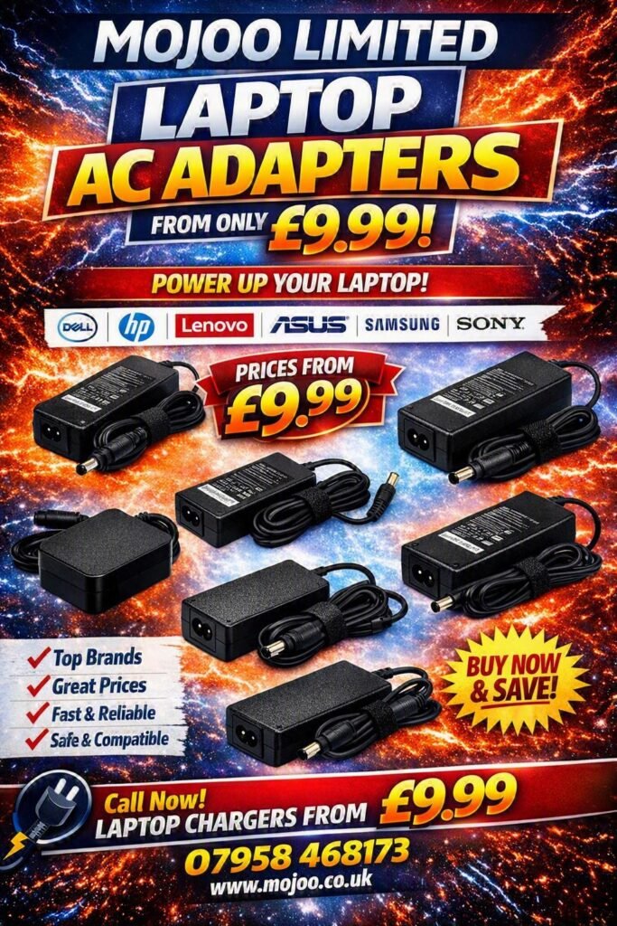 Replacement laptop AC adapters for Dell, HP, Lenovo, Asus, Samsung and Sony laptops from Mojoo Limited
